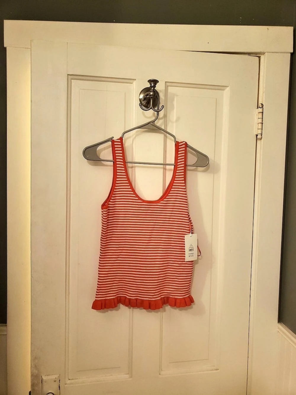 Free Assembly Ruffle U Neck Tank Red & White - Medium